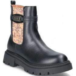 Scarpe donna 1a Classe stivaletto nero suola carrarmato e fibbia oro.