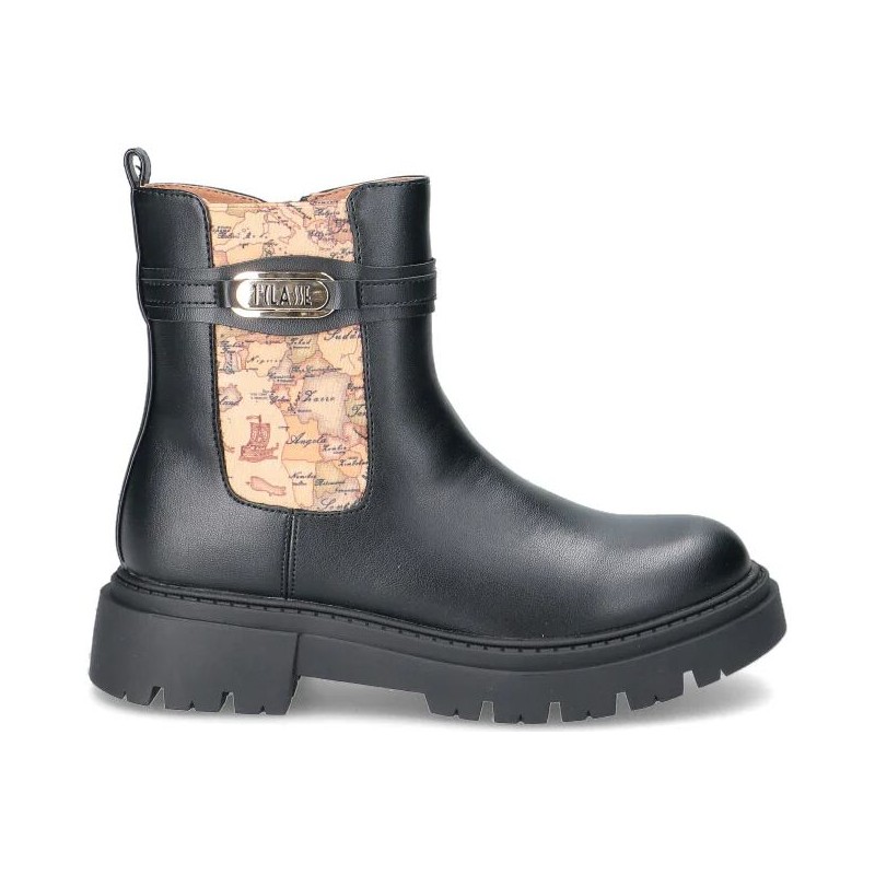 Stivaletto Alviero Martini 1a Classe pelle nera inserto mappa geo classic profilo.