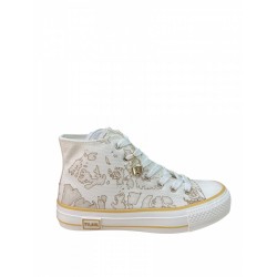 Sneakers alte Alviero Martini 1ᴬ Classe Geo White con charm lucchetto oro e suola platform.